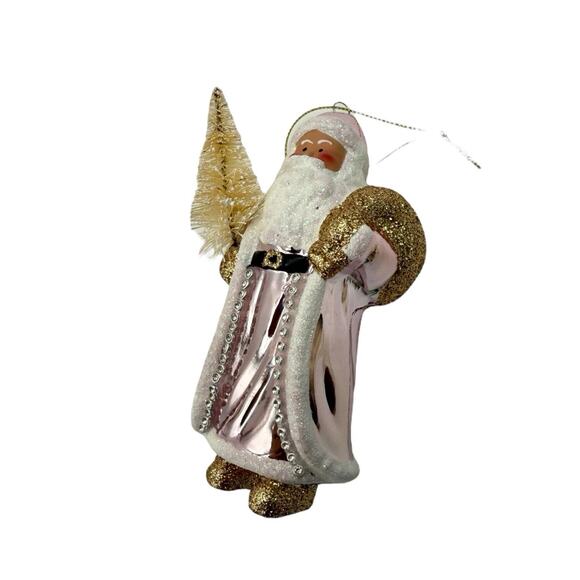 7- Purple Pink Gold Glitter Santa Ornaments Shatterproof Lot of 7 NWOT 6” Tall - Picture 3 of 8